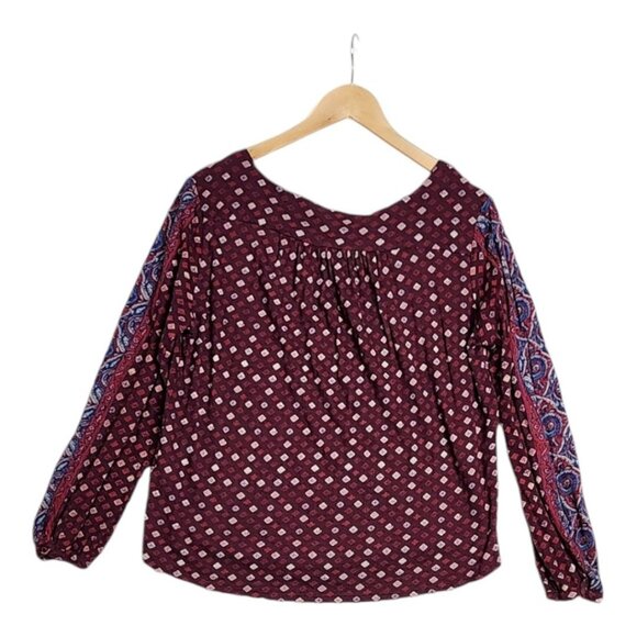Lucky Brand Geometric Print‎ Long Sleeve Shirt size Large Maroon - Picture 6 of 9